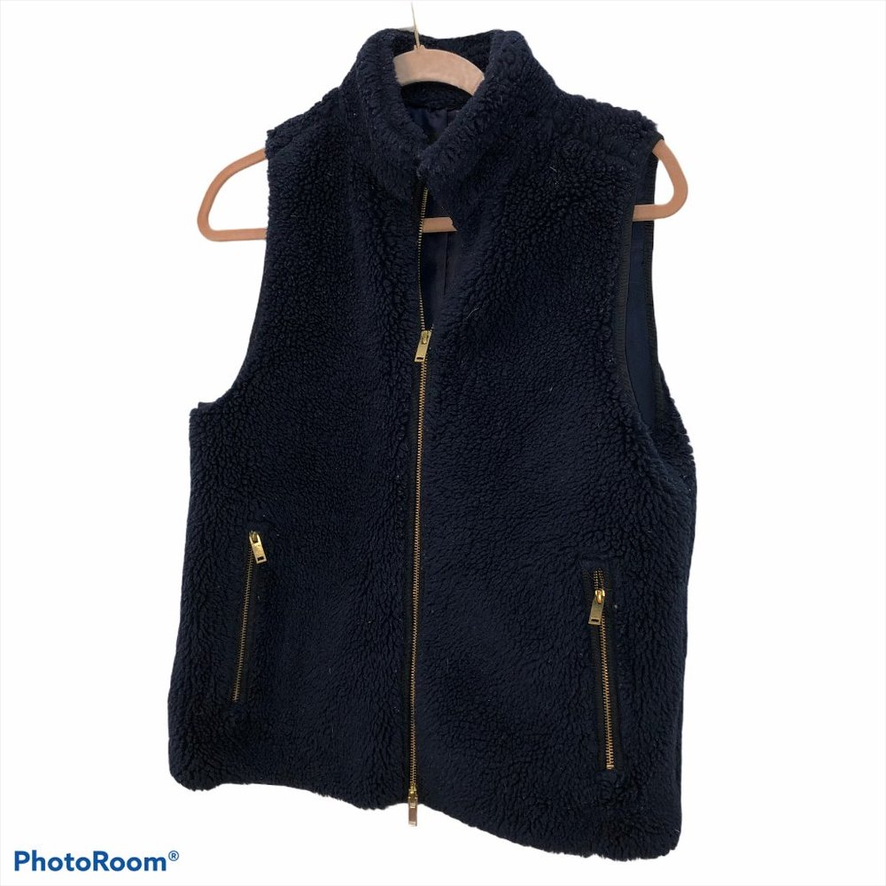 j. crew navy blue thick fleece vest jacket S